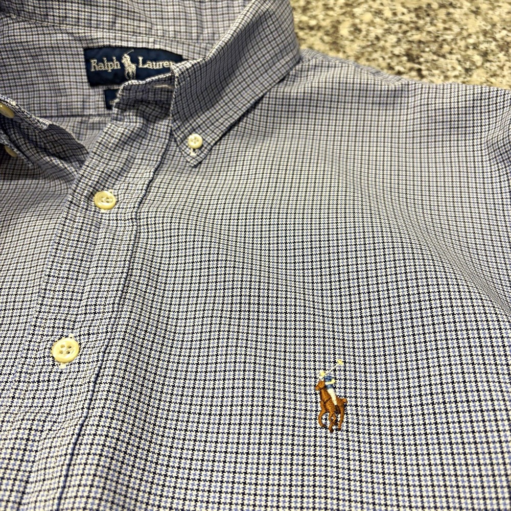 Vintage Ralph Lauren Yarmouth Blue Checkered Button Down Oxford Shirt Men's XXL